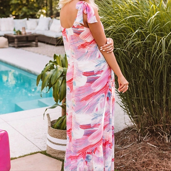 Pink Adjustable Strap Dress with Ruffle at Bottom - Picture 8 of 8